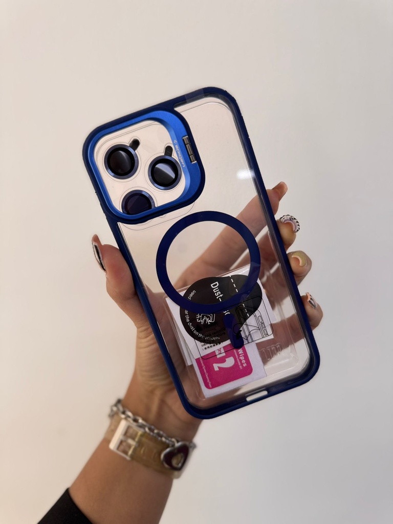 Estuche Mag Safe Spigen con protector cámara IPhone 16 Pro Max Azul